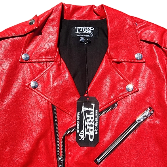 Tripp NYC Faux Leather Classic Red Moto Jacket - Picture 5 of 7